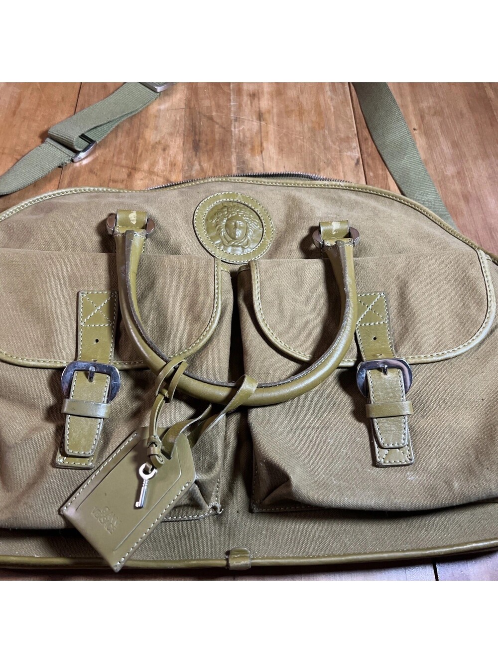 Vintage Gianni Versace Olive Green Utility Safari Weekender Bag